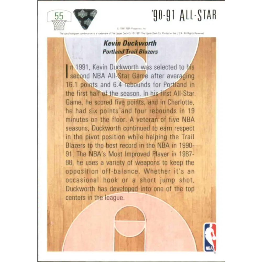 1991-92 Upper Deck #55 Kevin Duckworth AS NM-MT Portland Trail Blazers Basketball Card Image 2