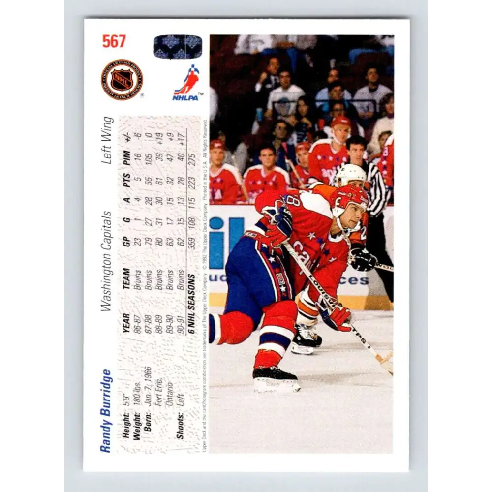 1991-92 Upper Deck #567 Randy Burridge NM-MT Washington Capitals Hockey Card Image 2