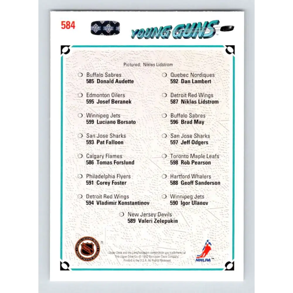 1991-92 Upper Deck #584 Nicklas Lidstrom NM-MT Detroit Red Wings Hockey Card Image 2