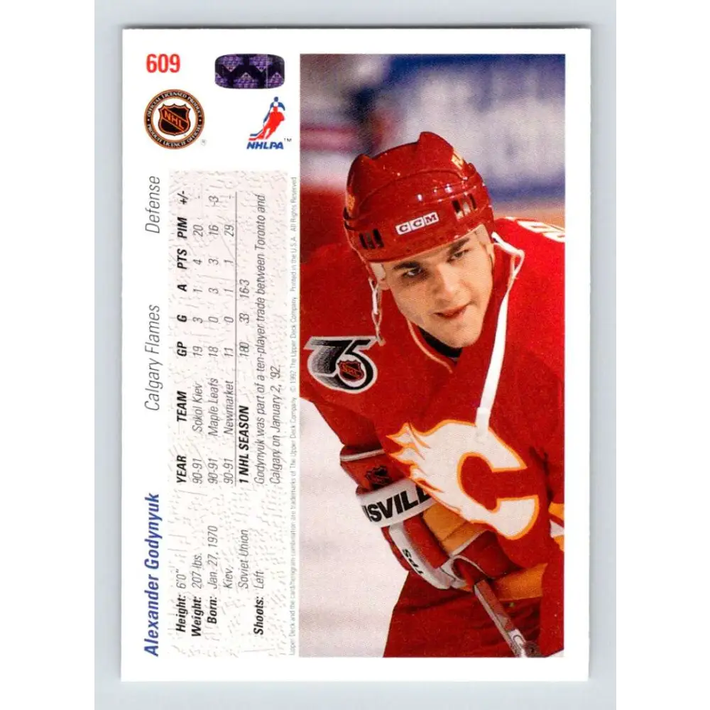 1991-92 Upper Deck #609 Alexander Godynyuk NM-MT Calgary Flames Hockey Card Image 2