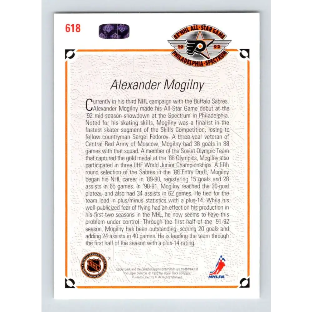 1991-92 Upper Deck #618 Alexander Mogilny NM-MT Buffalo Sabres Hockey Card Image 2