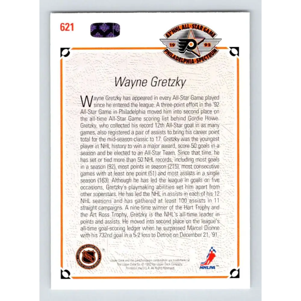 1991-92 Upper Deck #621 Wayne Gretzky NM-MT Los Angeles Kings Hockey Card Image 2