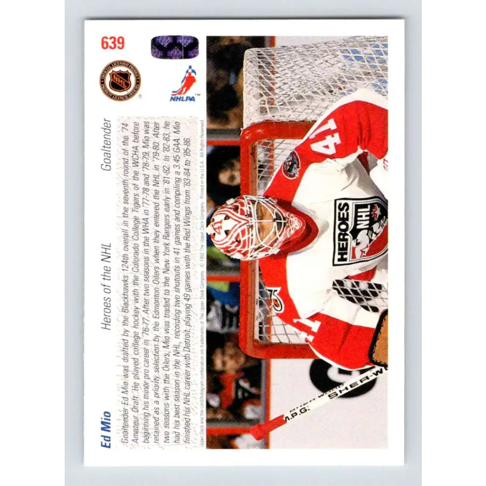 1991-92 Upper Deck #639 Ed Mio NM-MT Hockey Card Image 2