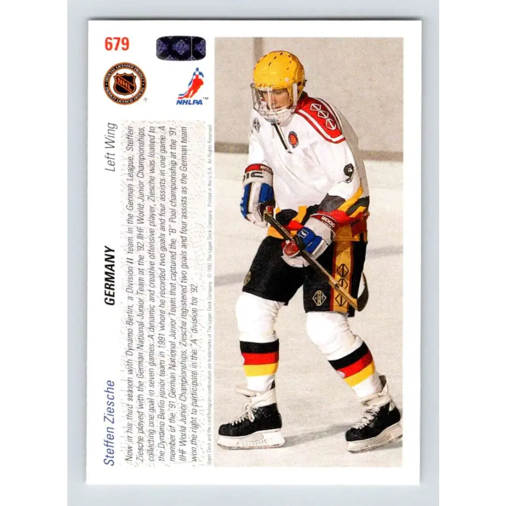1991-92 Upper Deck #679 Steffen Ziesche NM-MT RC Rookie Hockey Card Image 2