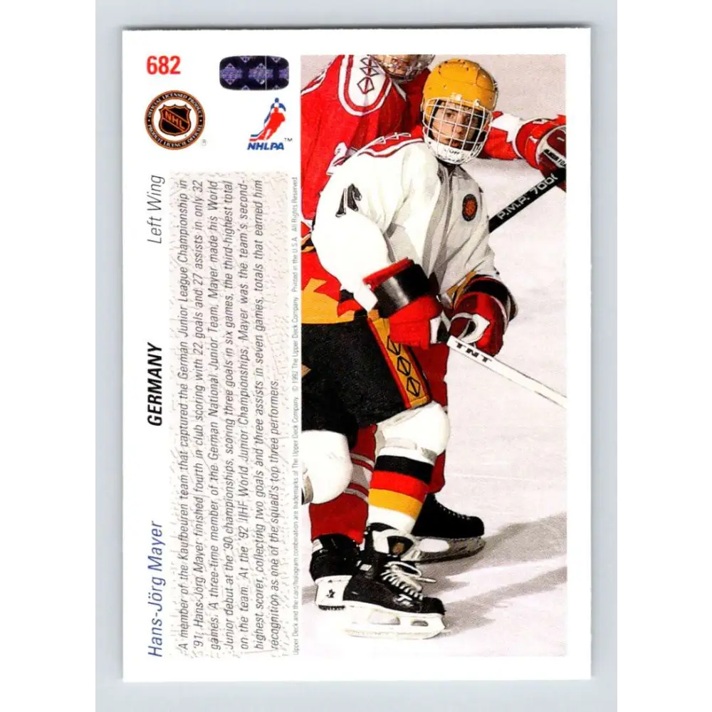 1991-92 Upper Deck #682 Hans-Jorg Mayer NM-MT RC Rookie Hockey Card Image 2