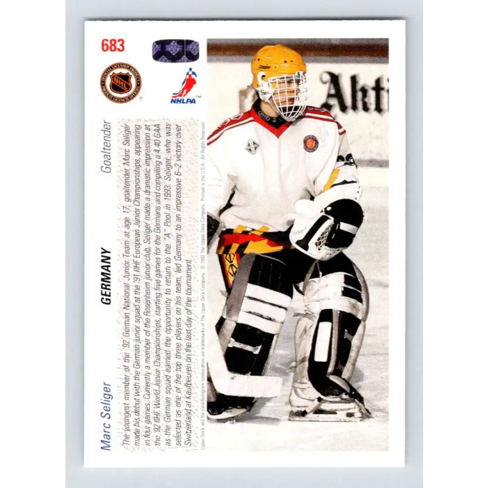 1991-92 Upper Deck #683 Marc Seliger NM-MT RC Rookie Hockey Card Image 2