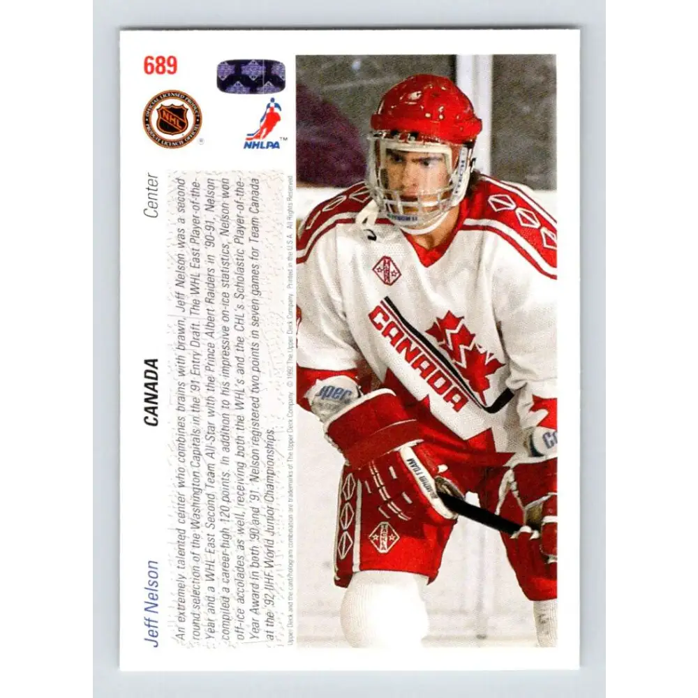 1991-92 Upper Deck #689 Jeff Nelson NM-MT RC Rookie Hockey Card Image 2
