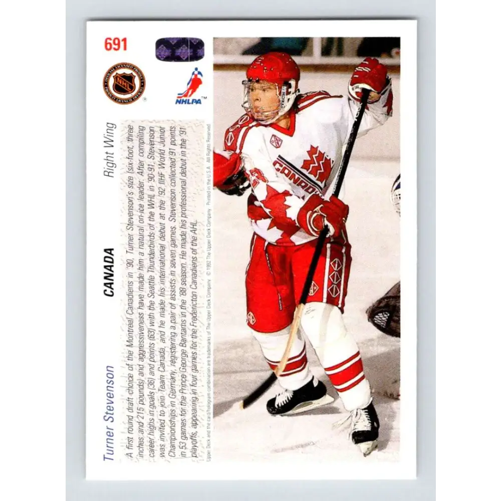 1991-92 Upper Deck #691 Turner Stevenson NM-MT RC Rookie Hockey Card Image 2