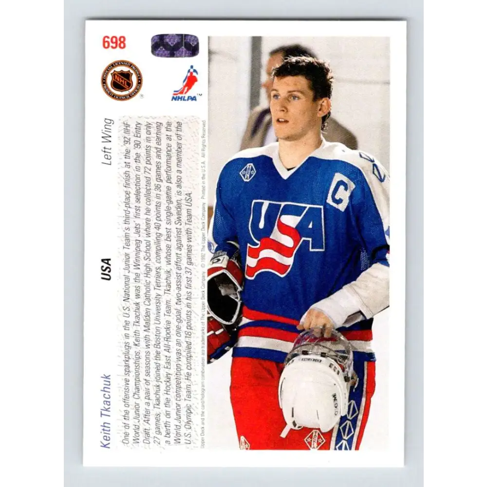 1991-92 Upper Deck #698 Keith Tkachuk NM-MT RC Rookie Winnipeg Jets Hockey Card Image 2