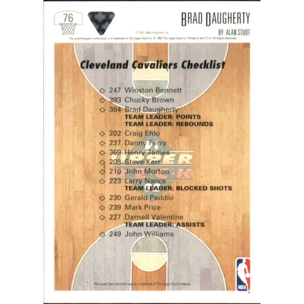 1991-92 Upper Deck #76 Brad Daugherty TC NM-MT Cleveland Cavaliers Basketball Card Image 2