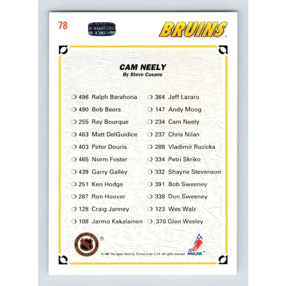 1991-92 Upper Deck #78 Cam Neely NM-MT Boston Bruins Hockey Card Image 2