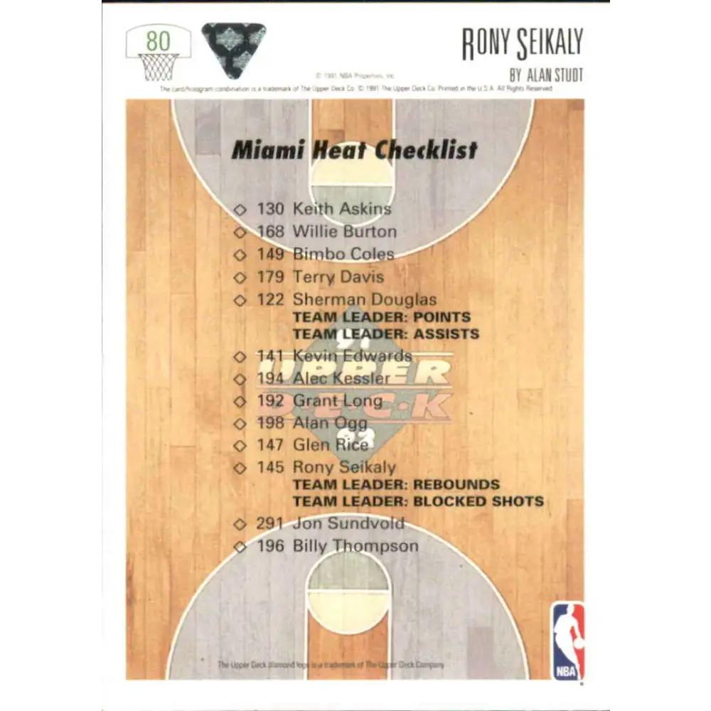 1991-92 Upper Deck #80 Rony Seikaly TC NM-MT Miami Heat Basketball Card Image 2