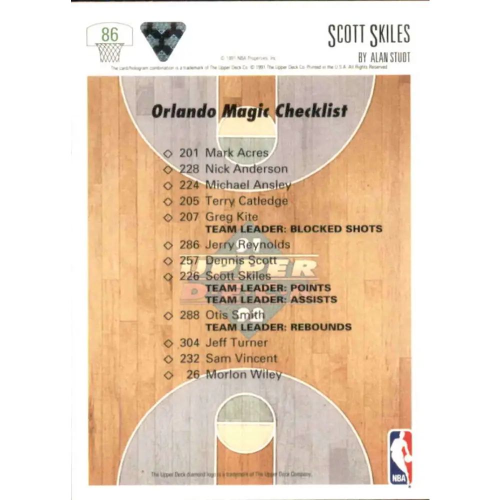 1991-92 Upper Deck #86 Scott Skiles TC NM-MT Orlando Magic Basketball Card Image 2