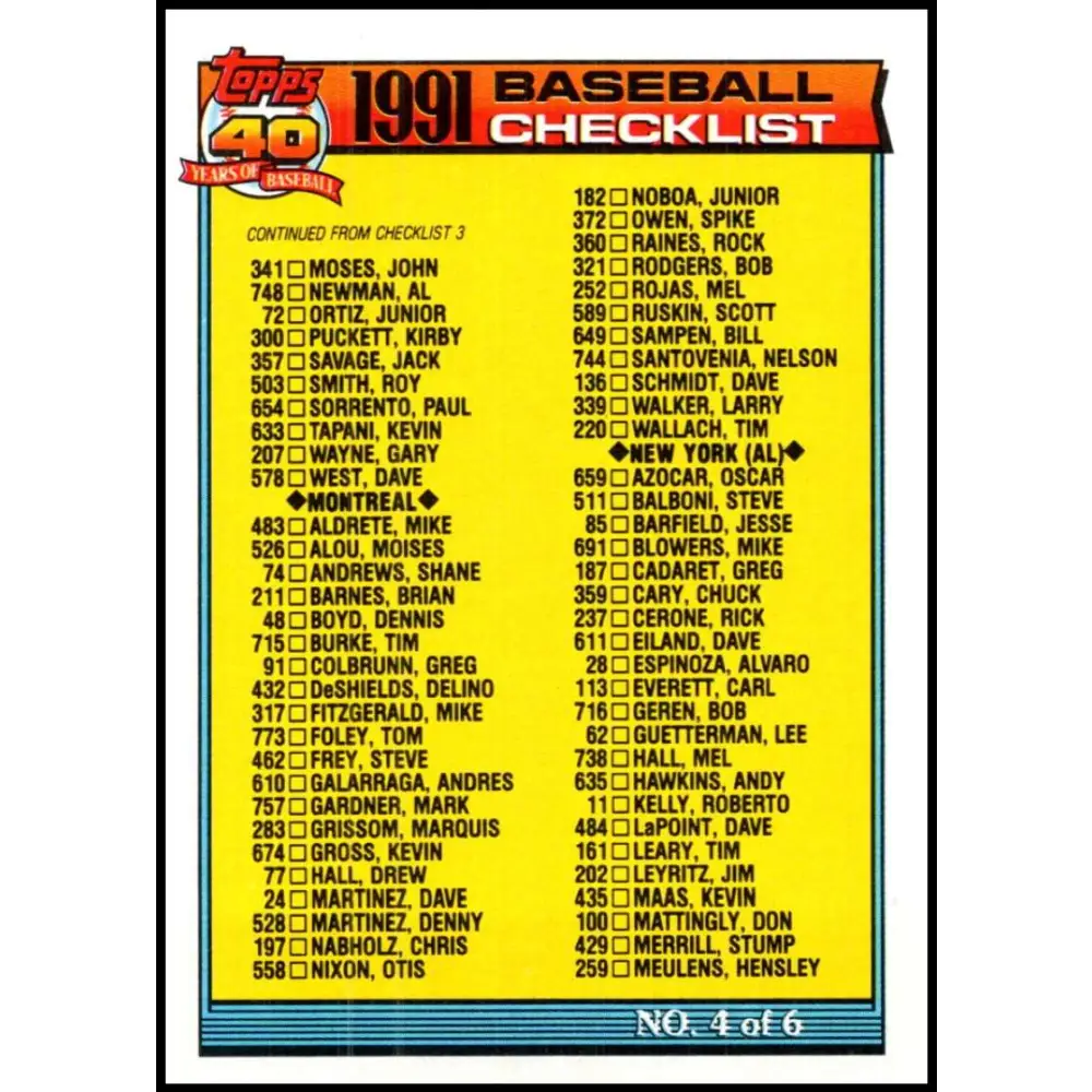 1991 Topps #527 Checklist #4 NM-MT Checklist Baseball Card Image 1