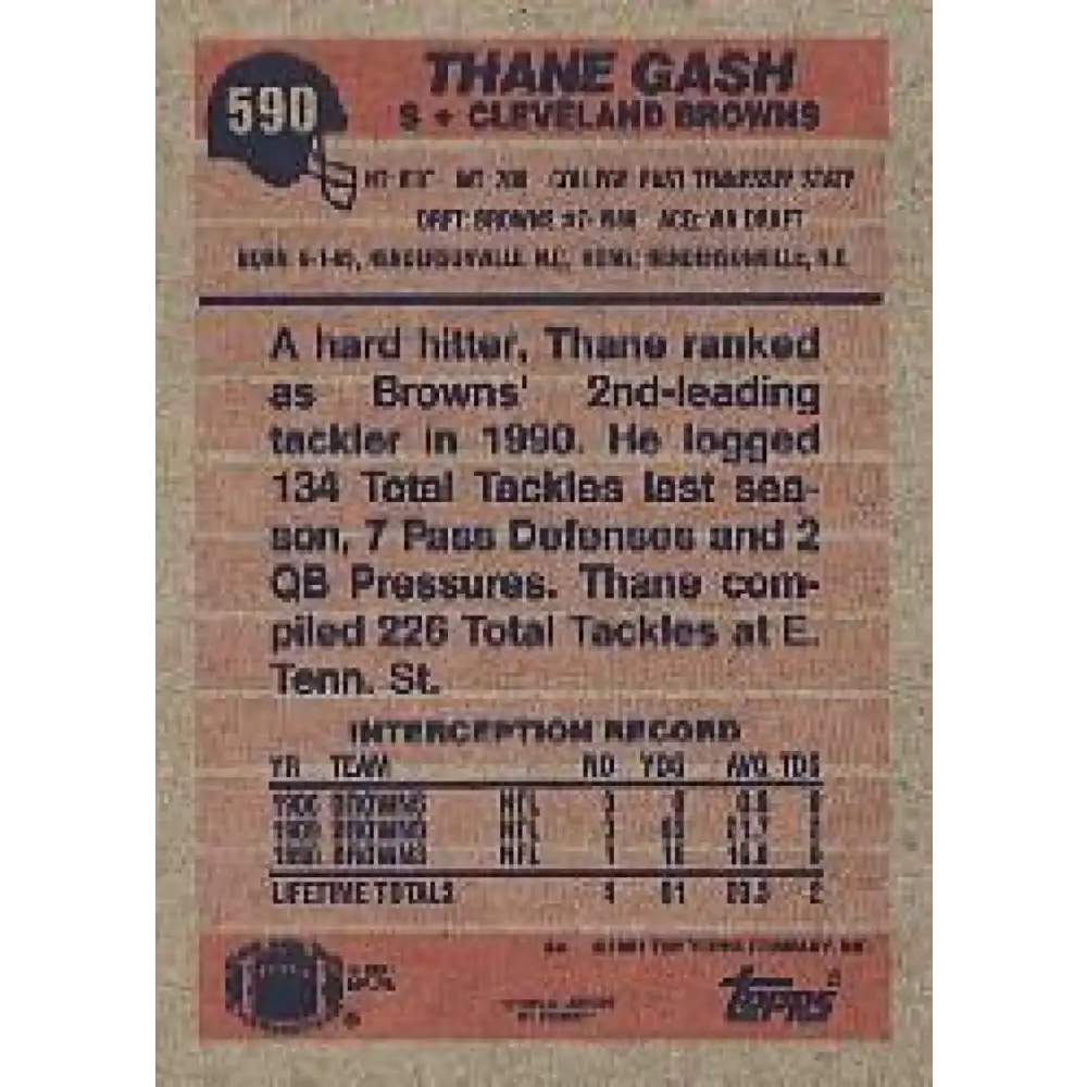 1991 Topps #590 Thane Gash NM-MT Cleveland Browns Football Card Image 2