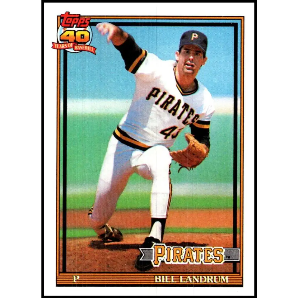 1991 Topps #595 Bill Landrum NM-MT Pittsburgh Pirates Baseball Card Image 1