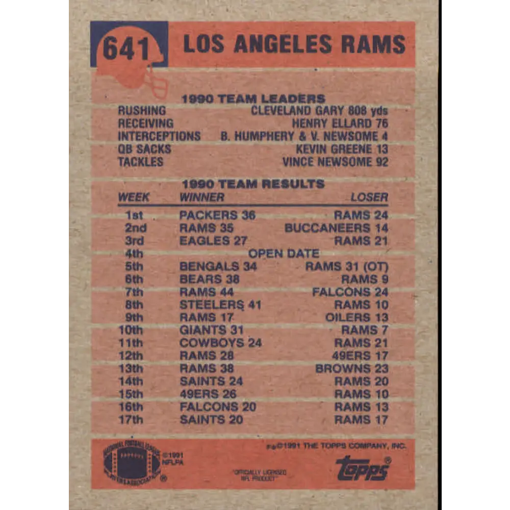 1991 Topps #641 Jim Everett NM-MT Los Angeles Rams Football Card Image 2