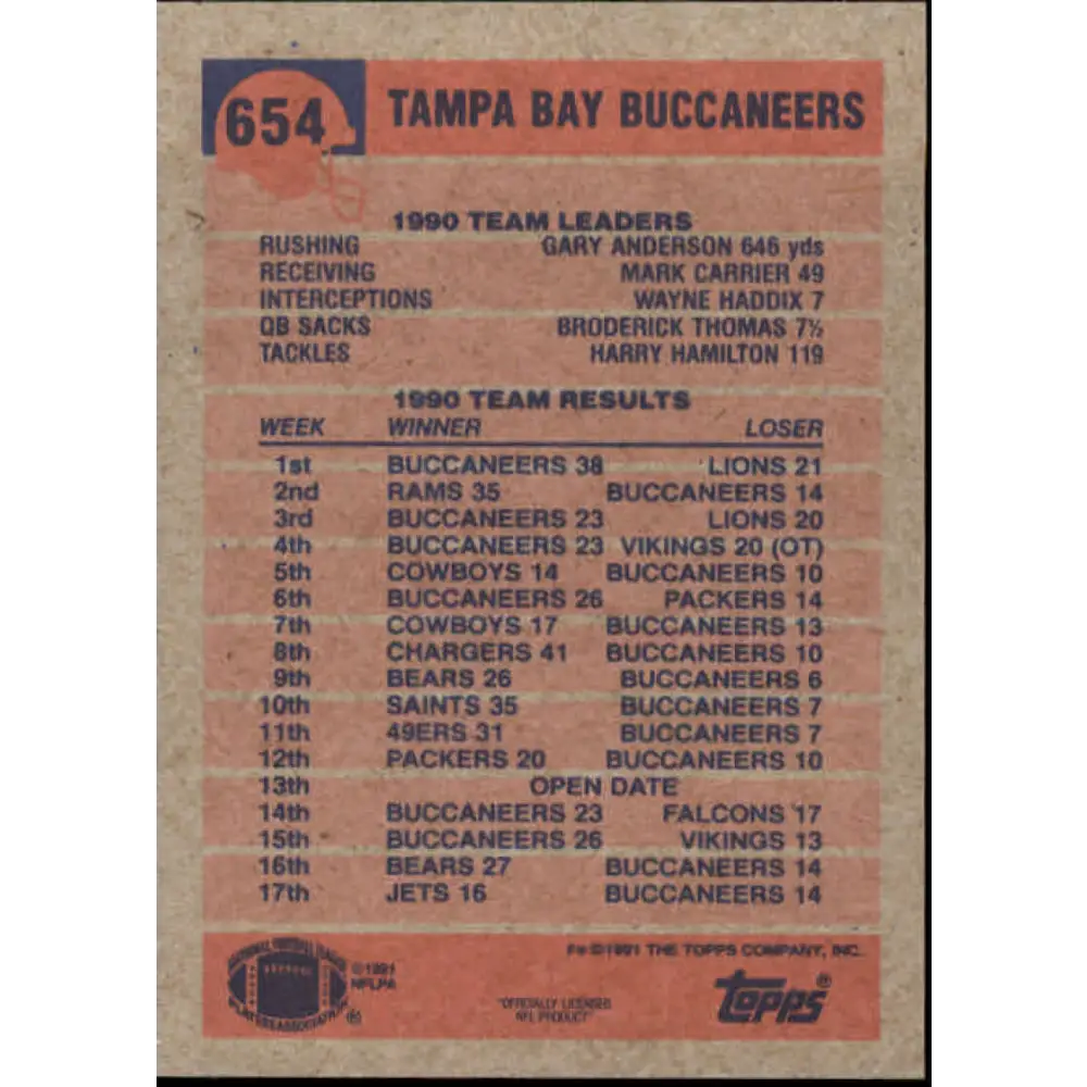 1991 Topps #654 Reggie Cobb NM-MT Tampa Bay Buccaneers Football Card Image 2