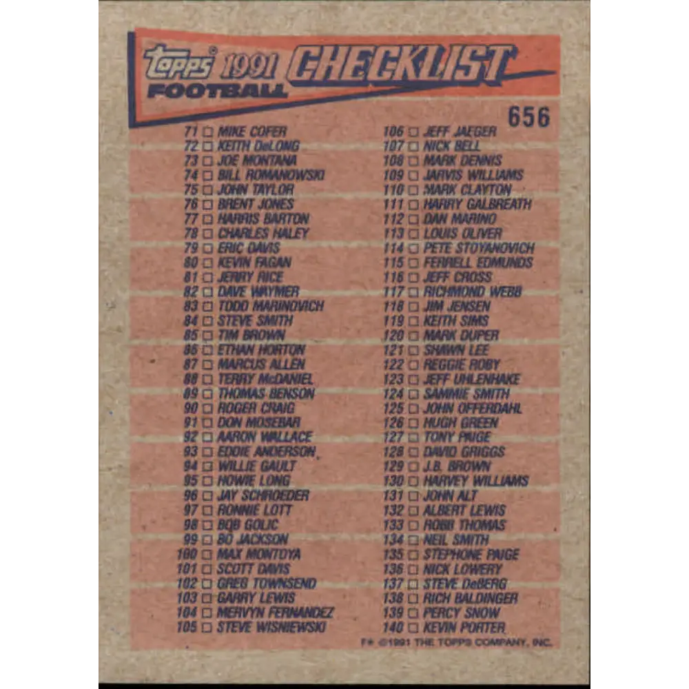 1991 Topps #656 Checklist 1-140 NM-MT Football Card Image 2