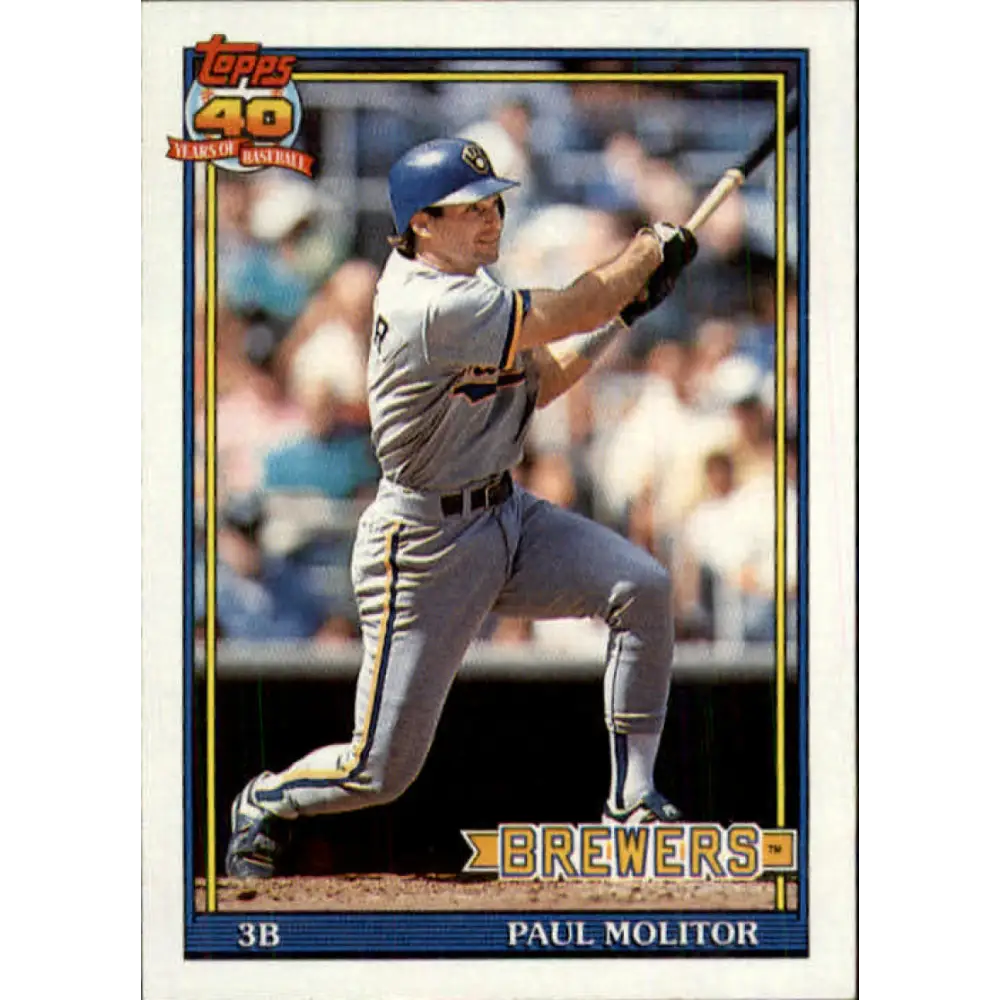 1991 Topps #95 Paul Molitor NM-MT Milwaukee Brewers Baseball Card Image 1