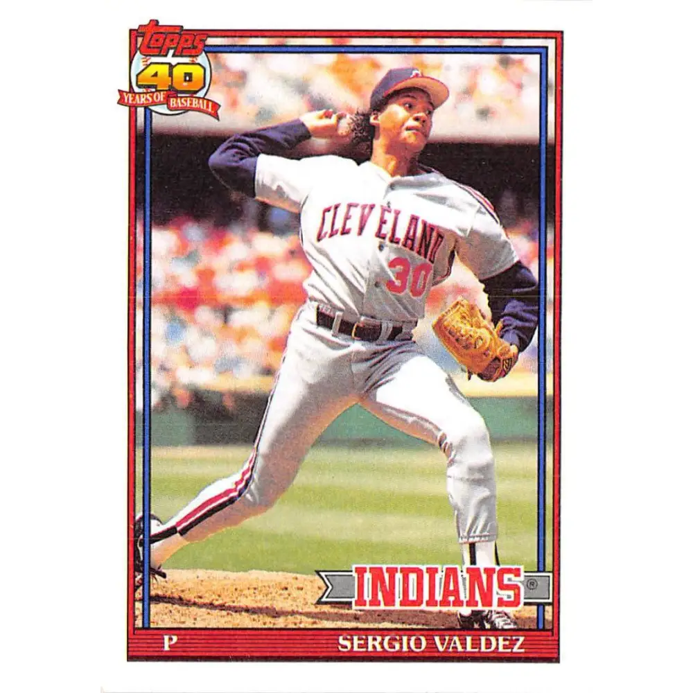 1991 Topps #98 Sergio Valdez NM-MT Cleveland Indians Baseball Card Image 1