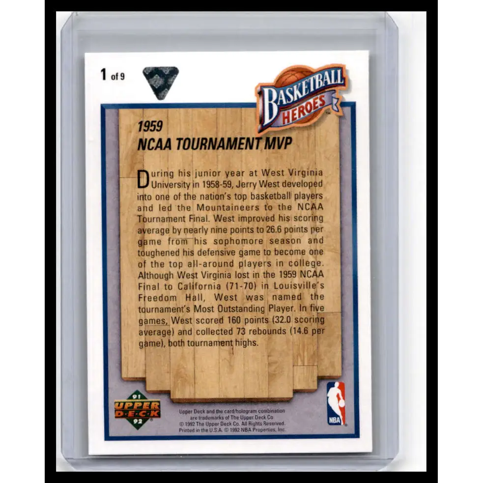 1991 Upper Deck #1 Jerry West NM-MT West Virginia Mountaineers Basketball Card Image 2