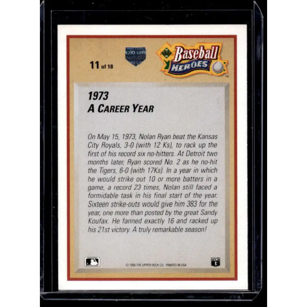 1991 Upper Deck #11 Nolan Ryan California Angels NM-MT Baseball Card Image 2