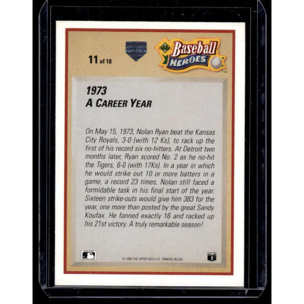 1991 Upper Deck #11 Nolan Ryan California Angels NM-MT Baseball Card Image 2