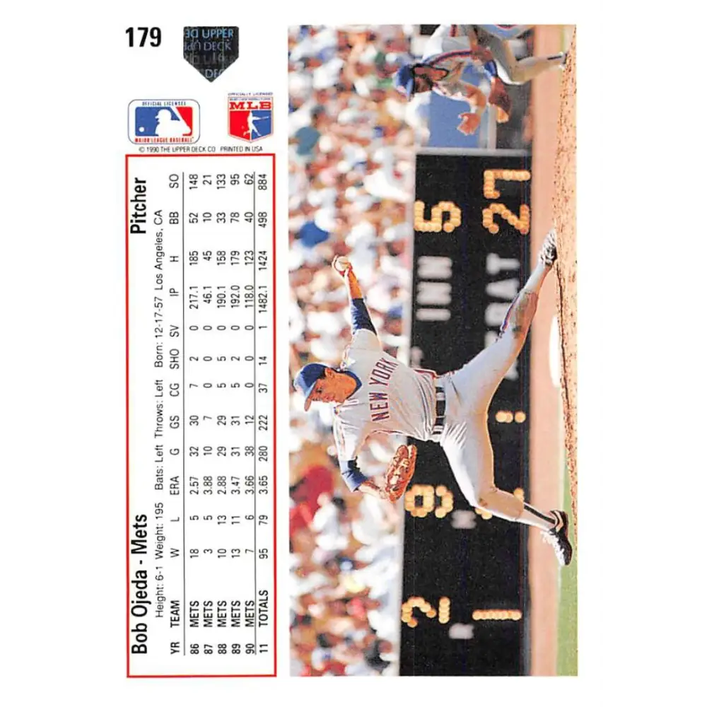 1991 Upper Deck #179 Bob Ojeda EX Excellent New York Mets Baseball Card Image 2