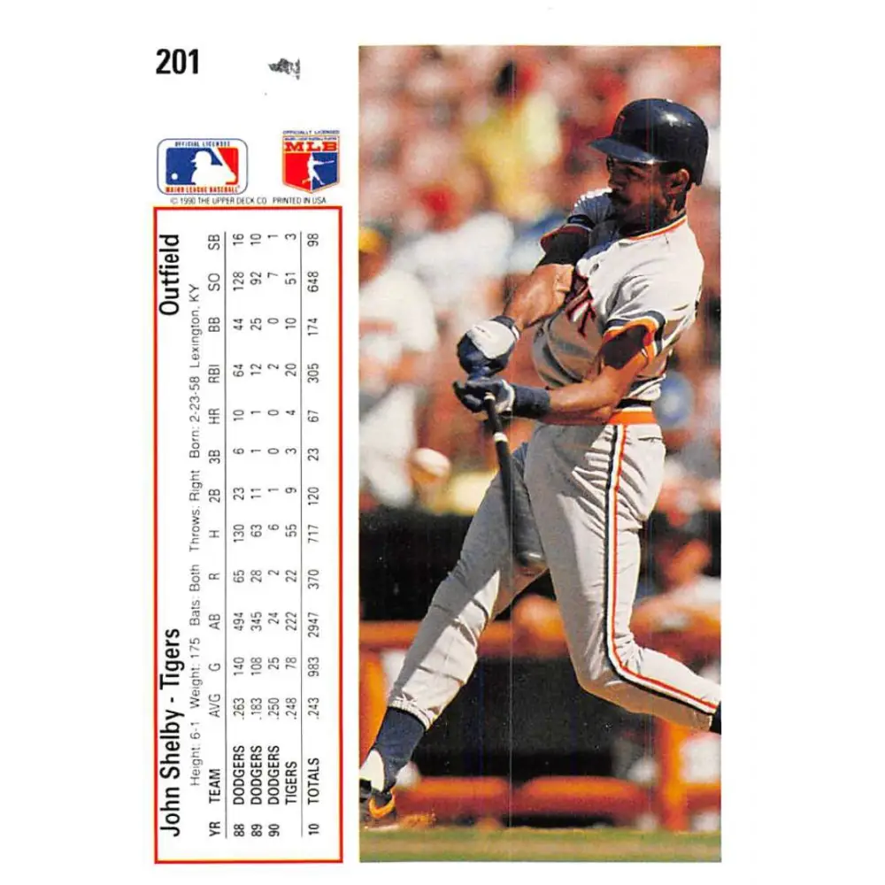 1991 Upper Deck #201 John Shelby NM-MT Detroit Tigers Baseball Card Image 2