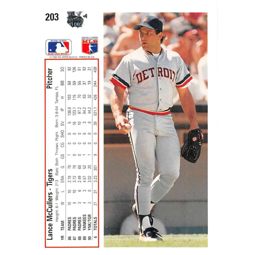 1991 Upper Deck #203 Lance McCullers EX Excellent Detroit Tigers Baseball Card Image 2