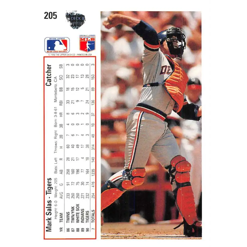 1991 Upper Deck #205 Mark Salas NM-MT Detroit Tigers Baseball Card Image 2