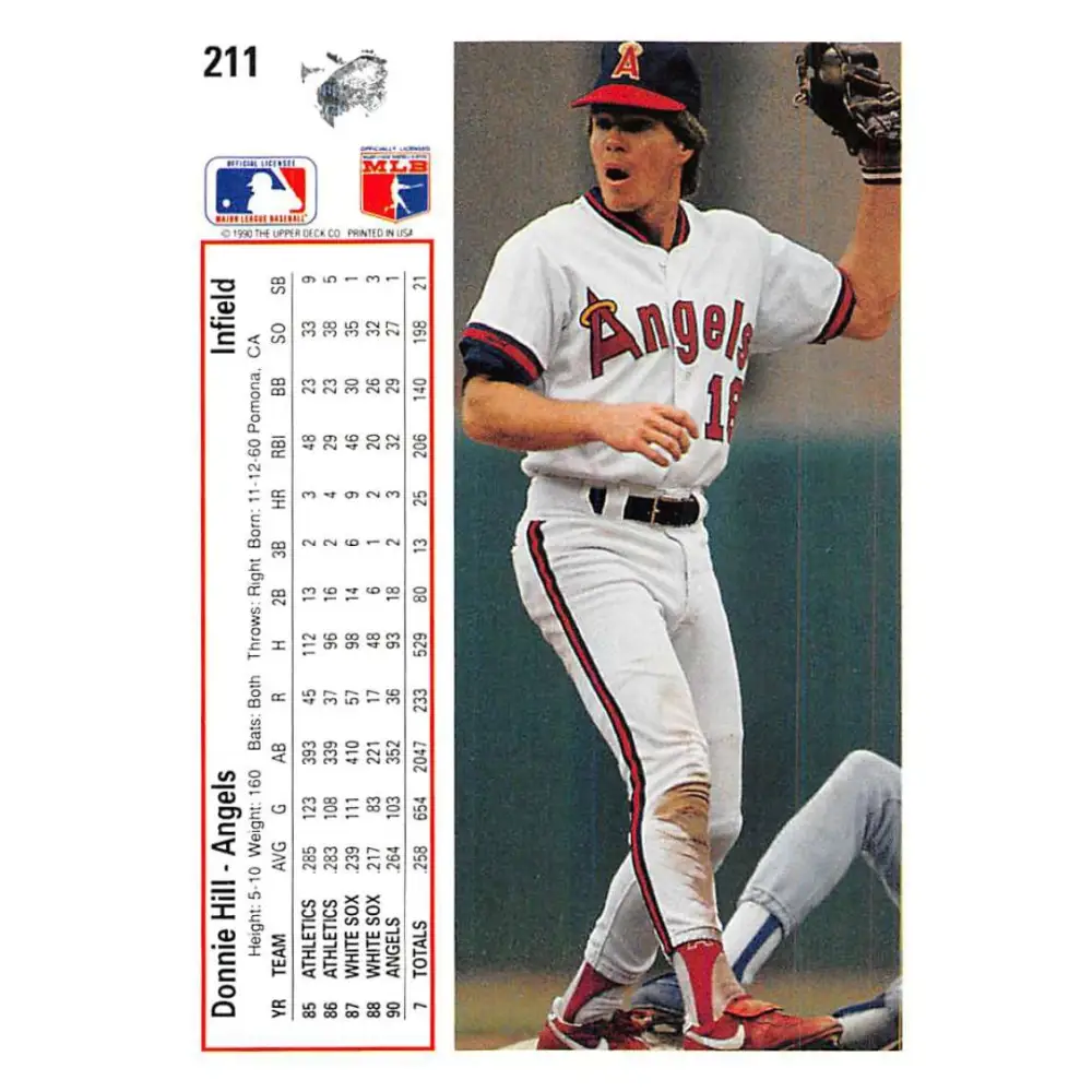 1991 Upper Deck #211 Donnie Hill EX Excellent California Angels Baseball Card Image 2