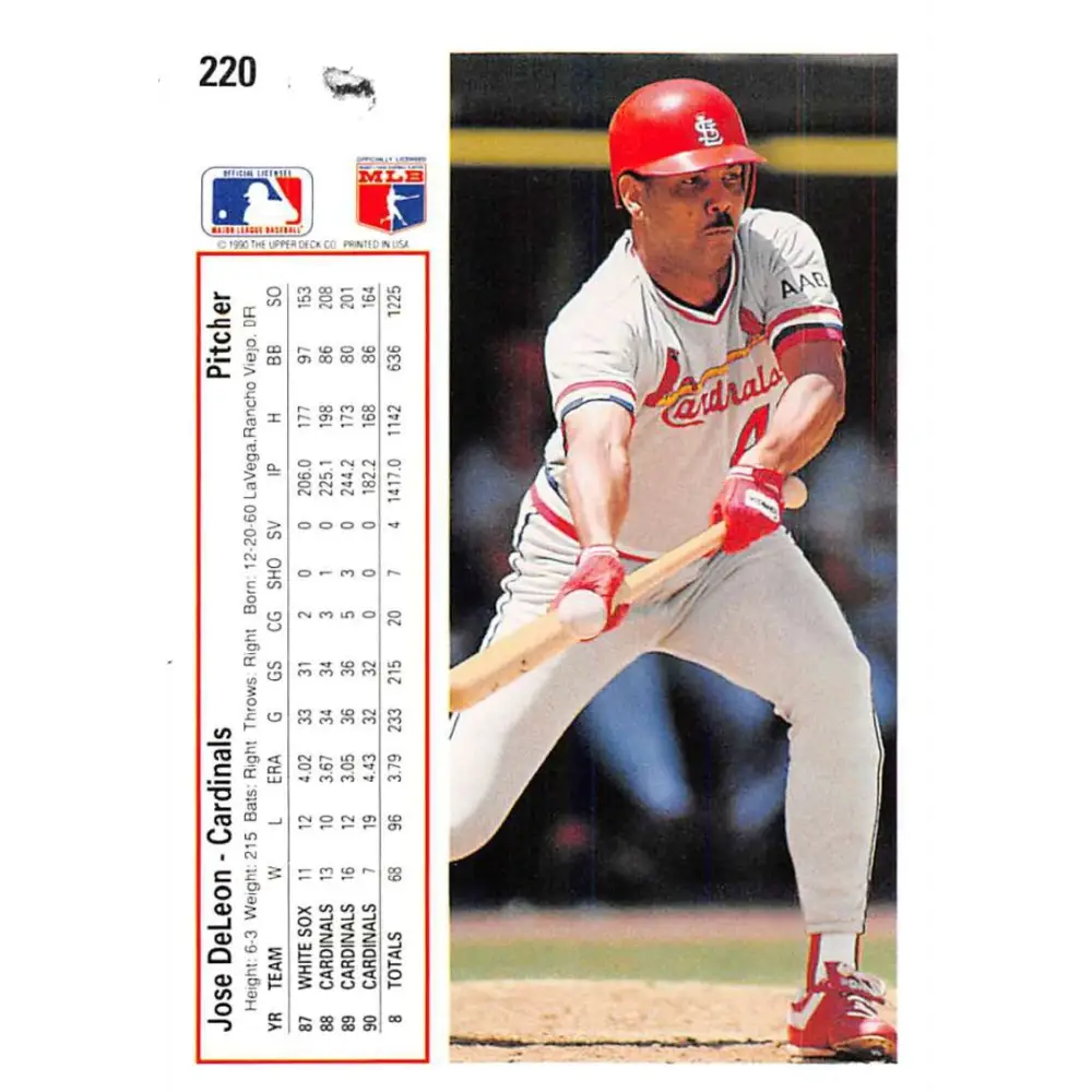 1991 Upper Deck #220 Jose DeLeon EX Excellent St. Louis Cardinals Baseball Card Image 2
