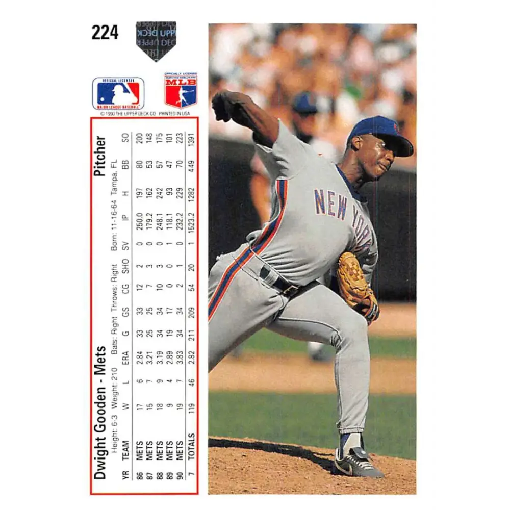 1991 Upper Deck #224 Dwight Gooden EX Excellent New York Mets Baseball Card Image 2