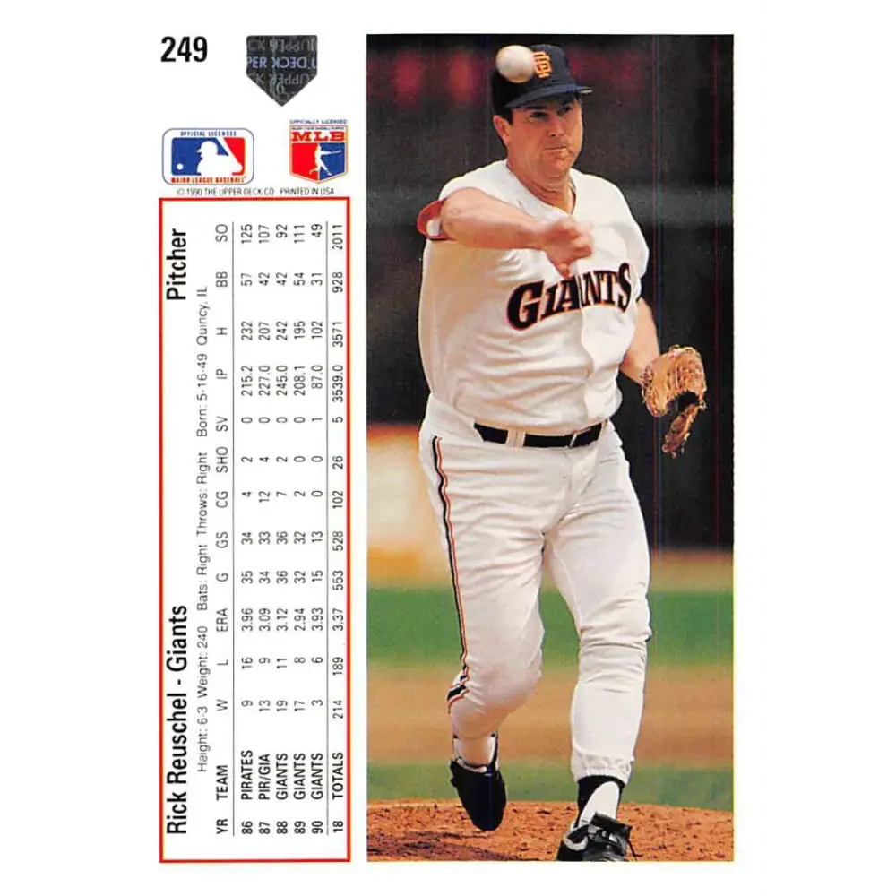 1991 Upper Deck #249 Rick Reuschel NM-MT San Francisco Giants Baseball Card Image 2