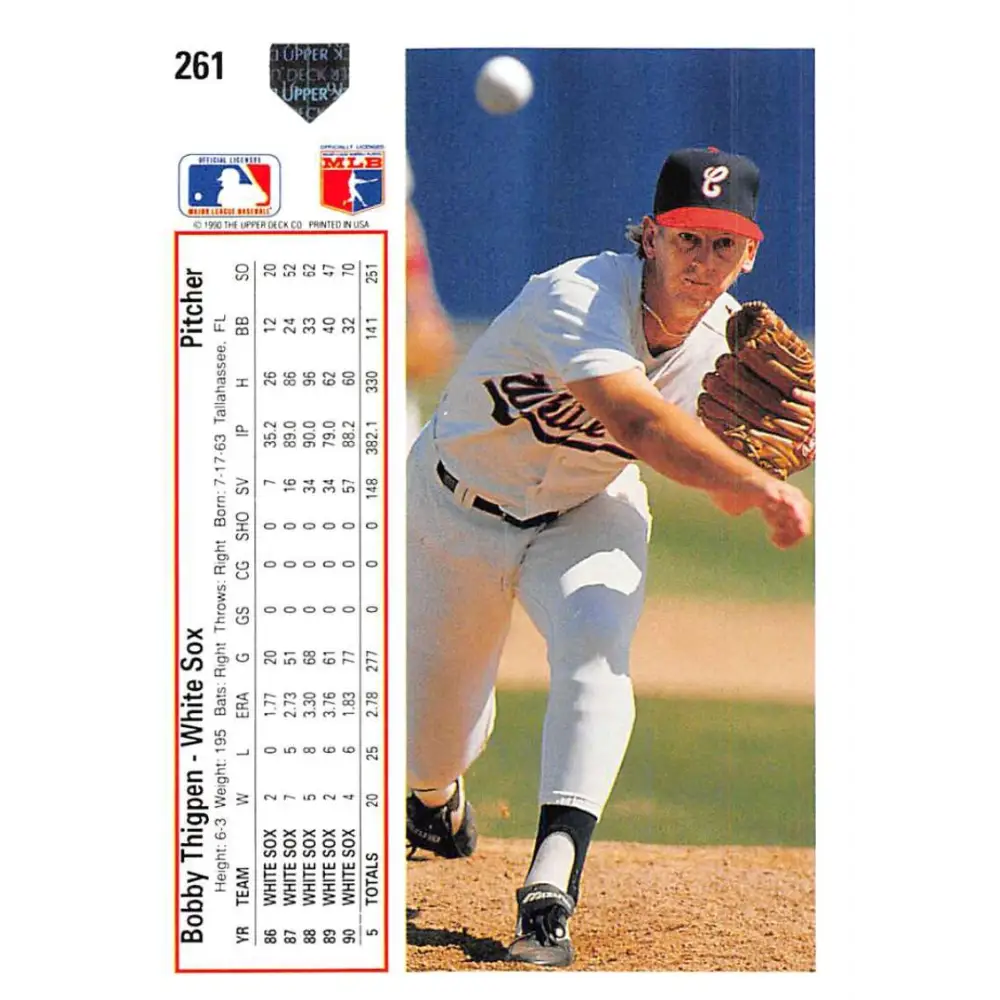 1991 Upper Deck #261 Bobby Thigpen EX Excellent Chicago White Sox Baseball Card Image 2