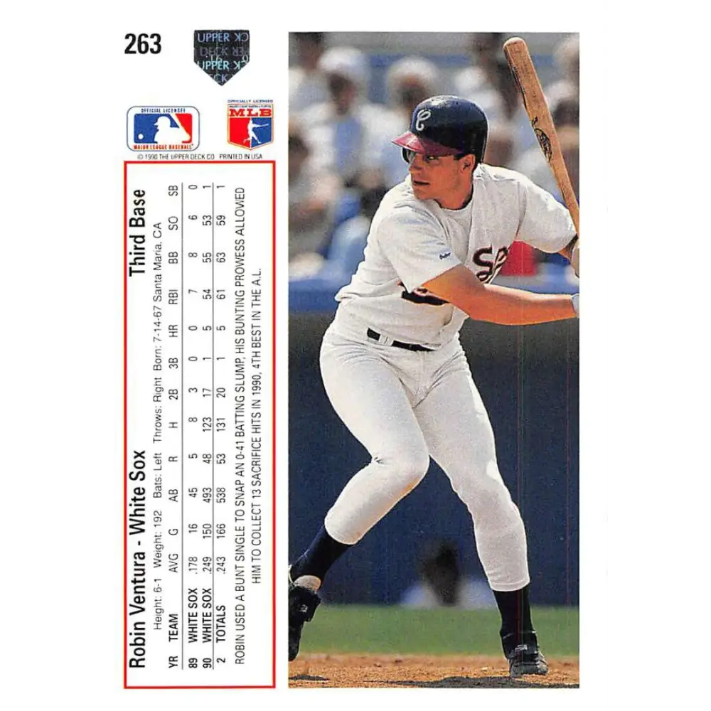 1991 Upper Deck #263 Robin Ventura EX Excellent Chicago White Sox Baseball Card Image 2