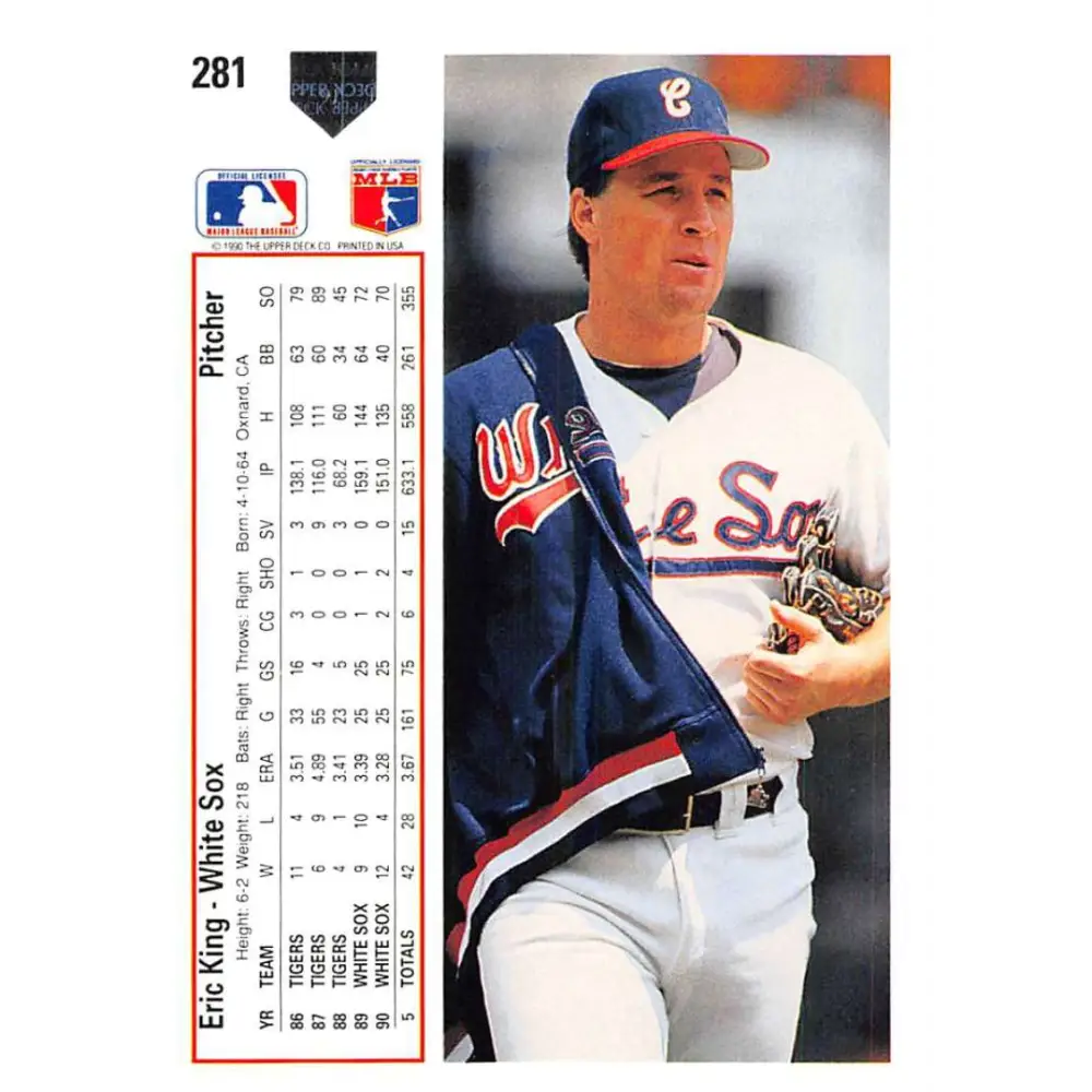 1991 Upper Deck #281 Eric King NM-MT Chicago White Sox Baseball Card Image 2