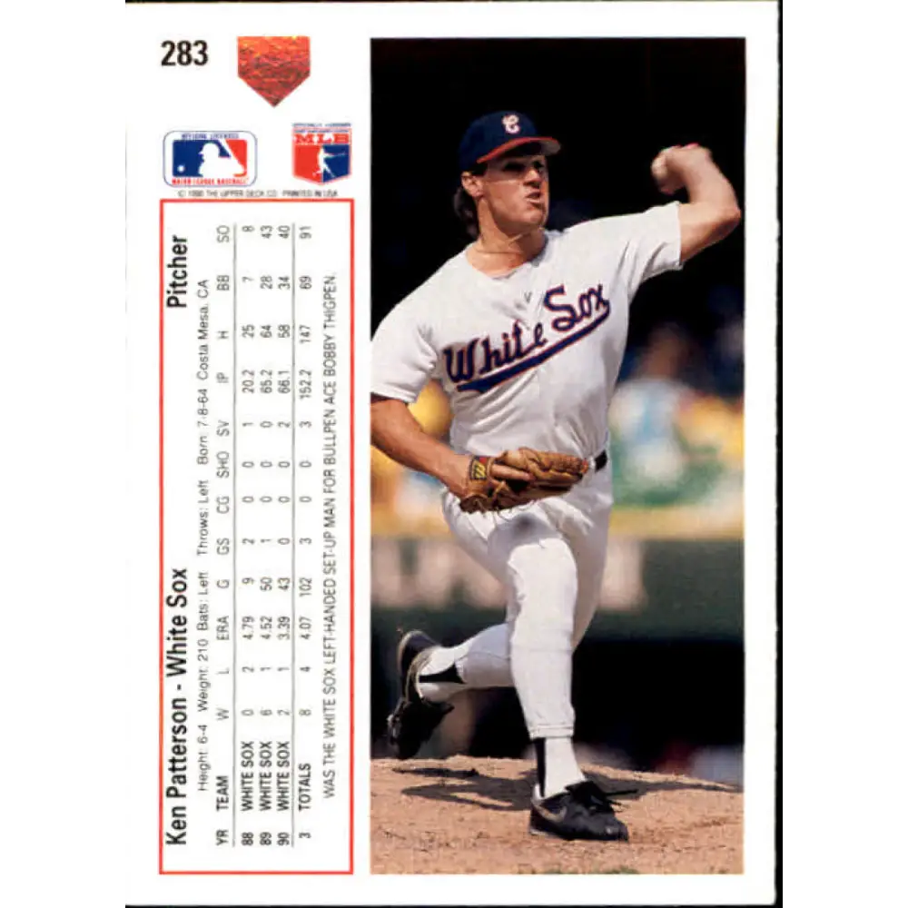 1991 Upper Deck #283 Ken Patterson EX Excellent Chicago White Sox Baseball Card Image 2