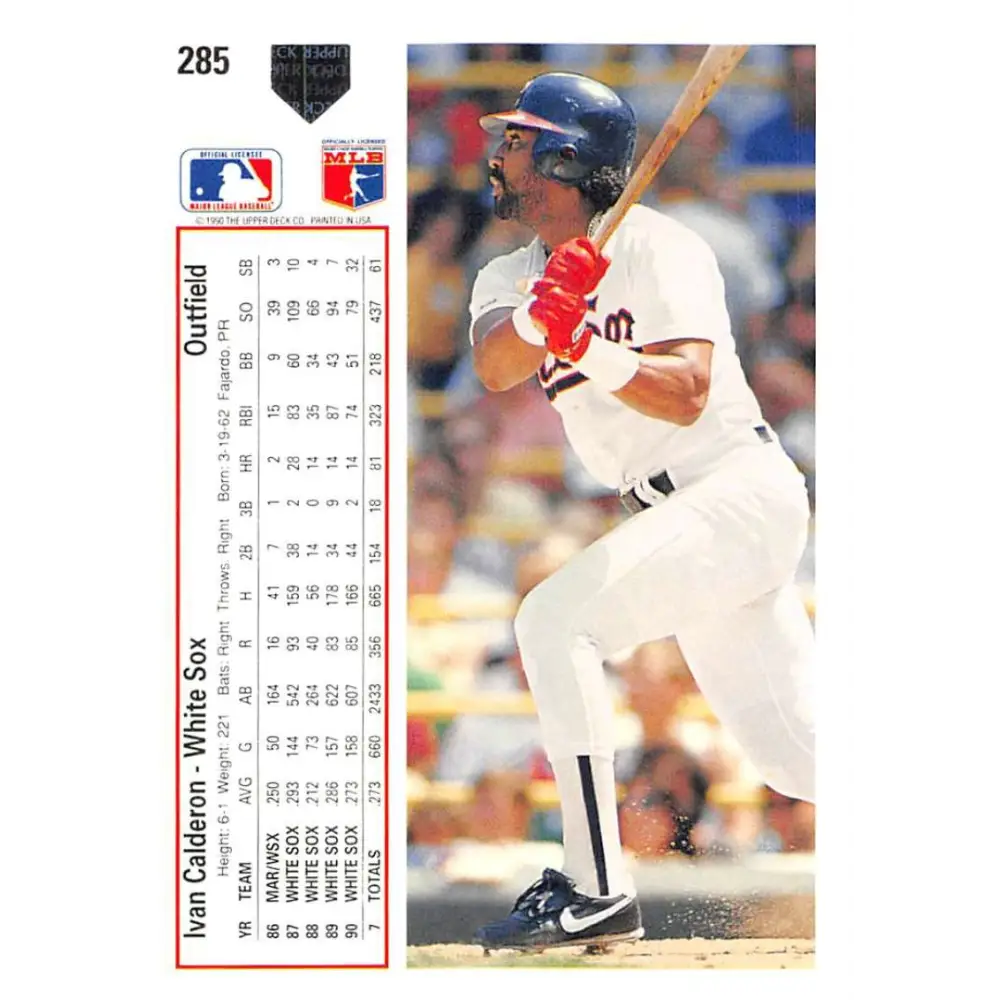 1991 Upper Deck #285 Ivan Calderon EX Excellent Chicago White Sox Baseball Card Image 2