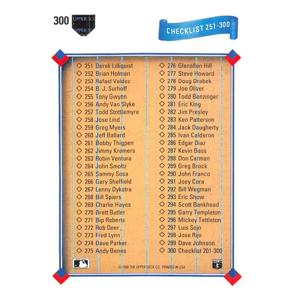 1991 Upper Deck #300 Checklist 201-300 EX Excellent checklist Baseball Card Image 2
