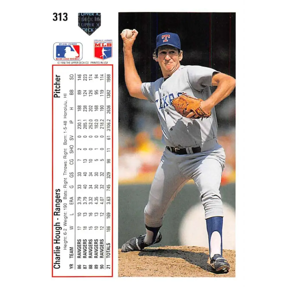 1991 Upper Deck #313 Charlie Hough EX Excellent Texas Rangers Baseball Card Image 2
