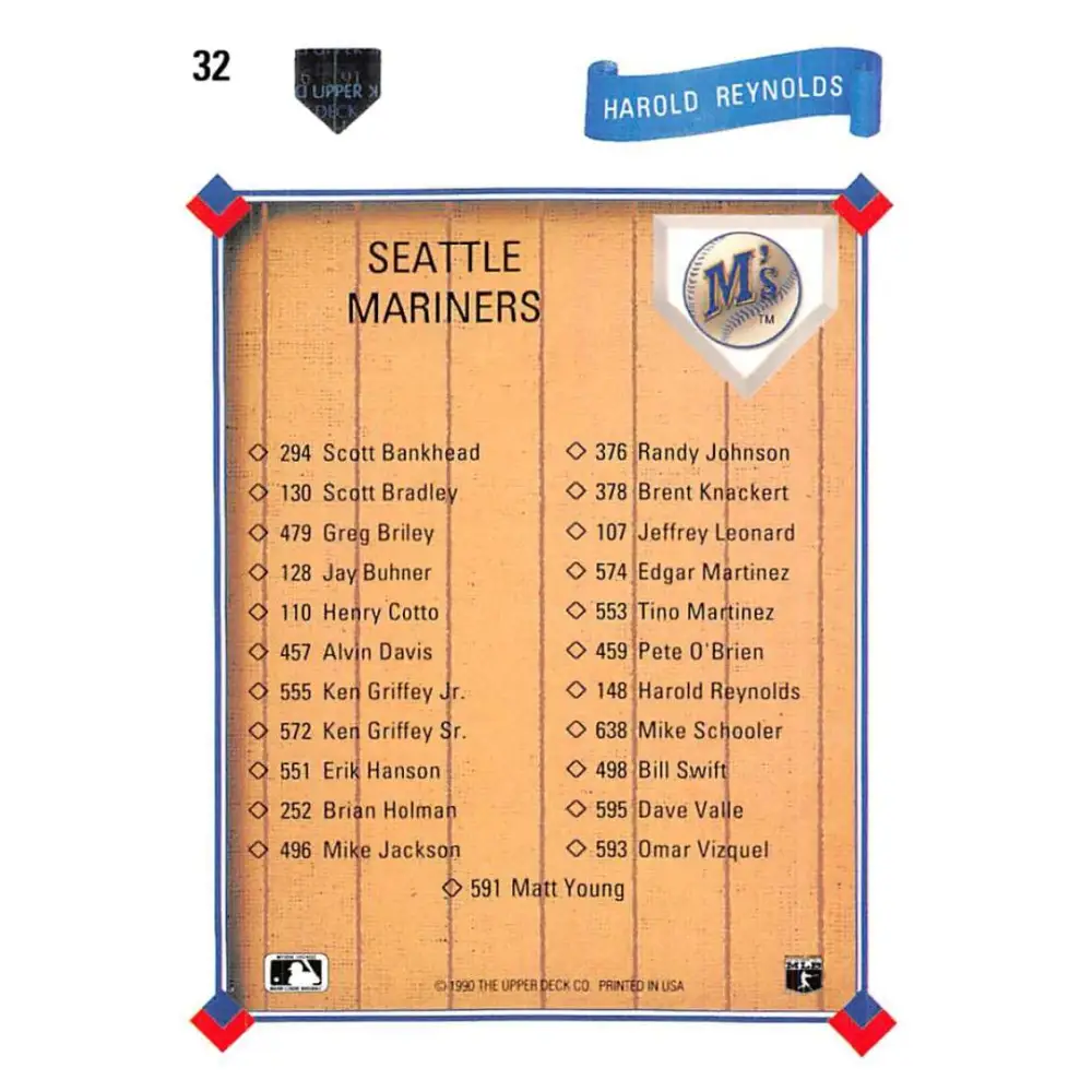 1991 Upper Deck #32 Harold Reynolds TC NM-MT Seattle Mariners Baseball Card Image 2