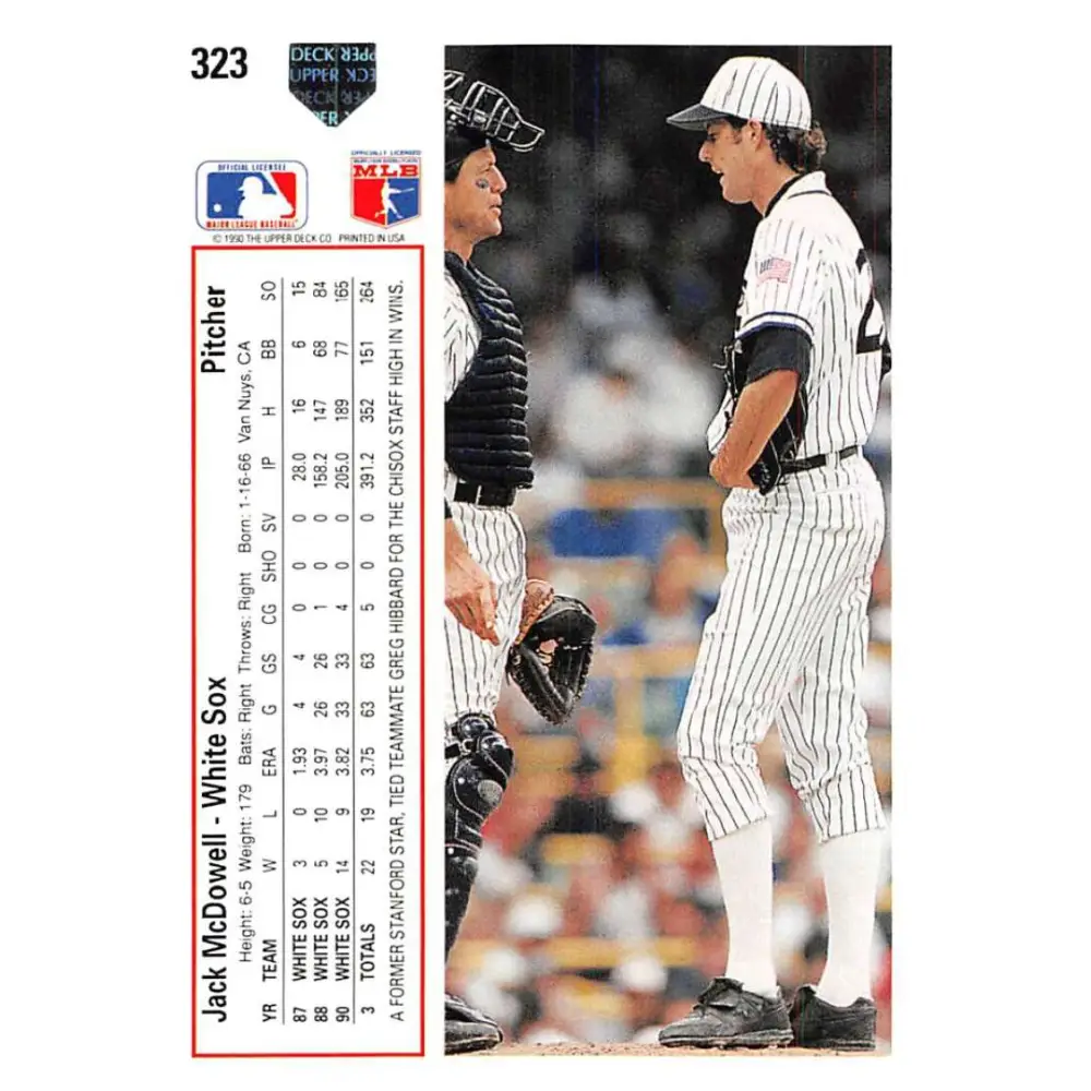 1991 Upper Deck #323 Jack McDowell EX Excellent Chicago White Sox Baseball Card Image 2