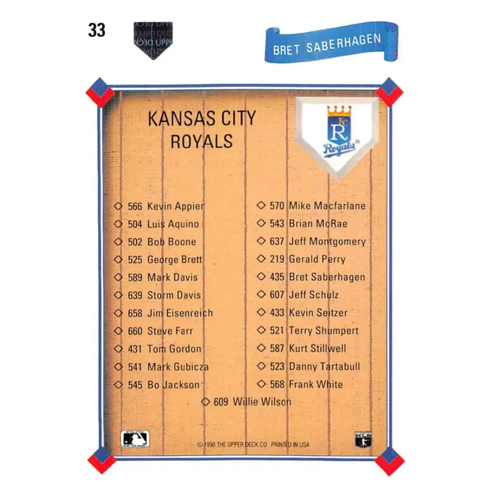 1991 Upper Deck #33 Bret Saberhagen TC NM-MT Kansas City Royals Baseball Card Image 2