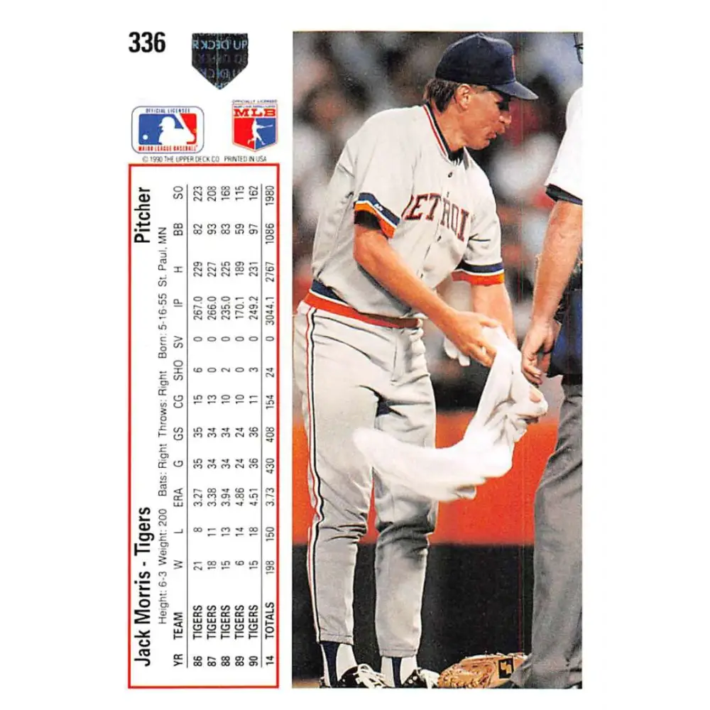 1991 Upper Deck #336 Jack Morris EX Excellent Detroit Tigers Baseball Card Image 2