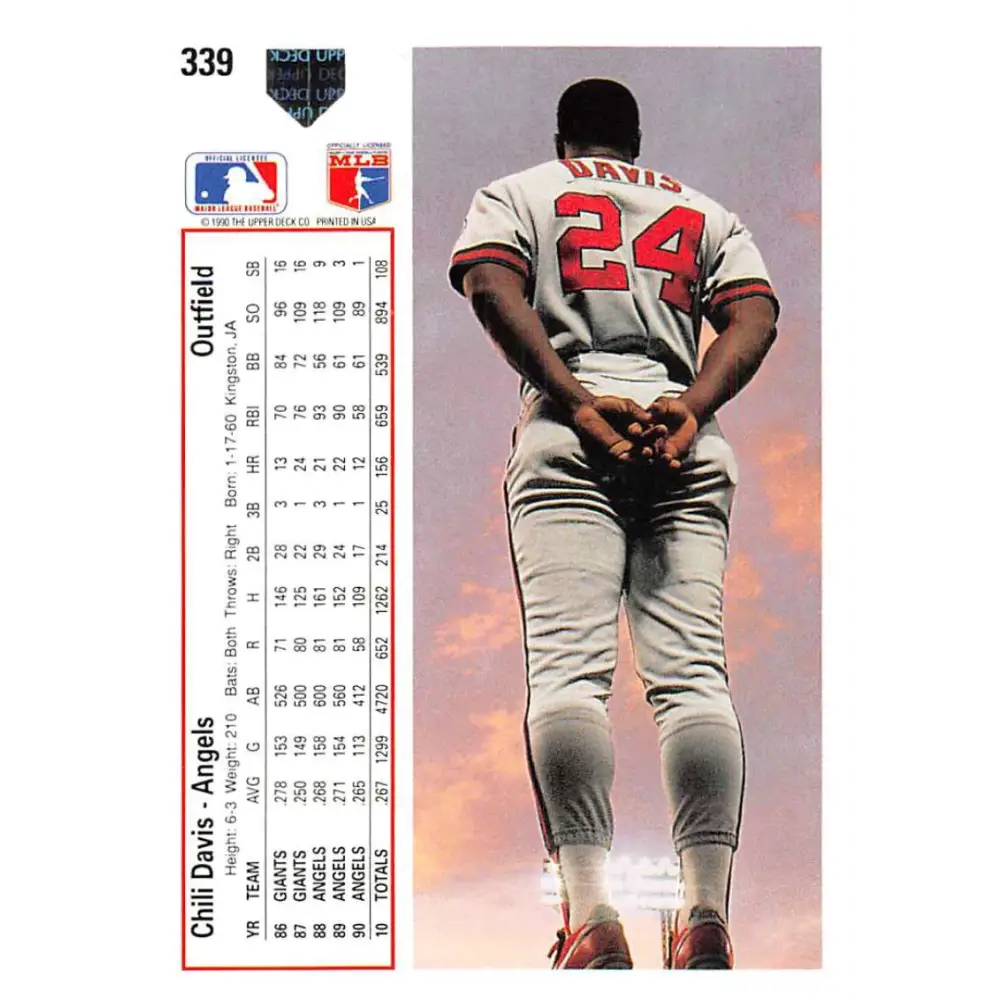 1991 Upper Deck #339 Chili Davis EX Excellent California Angels Baseball Card Image 2