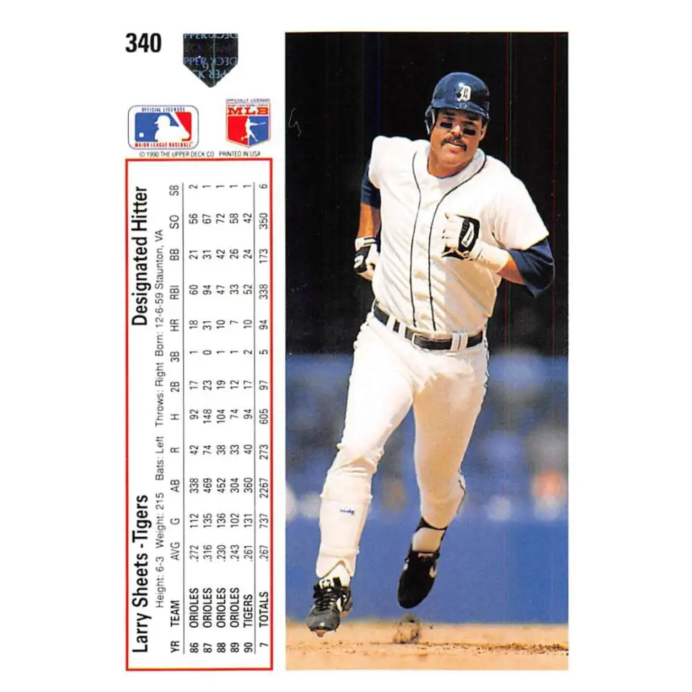 1991 Upper Deck #340 Larry Sheets NM-MT Detroit Tigers Baseball Card Image 2