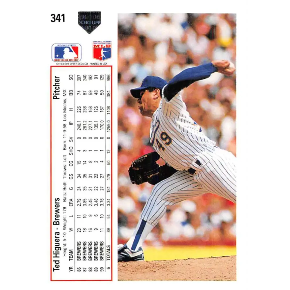 1991 Upper Deck #341 Teddy Higuera EX Excellent Milwaukee Brewers Baseball Card Image 2